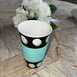 J. Crew Black and Aqua Polka Dot Cup